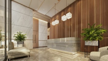 Luxury hotel reception area where front desk teams create memorable guest experiences.