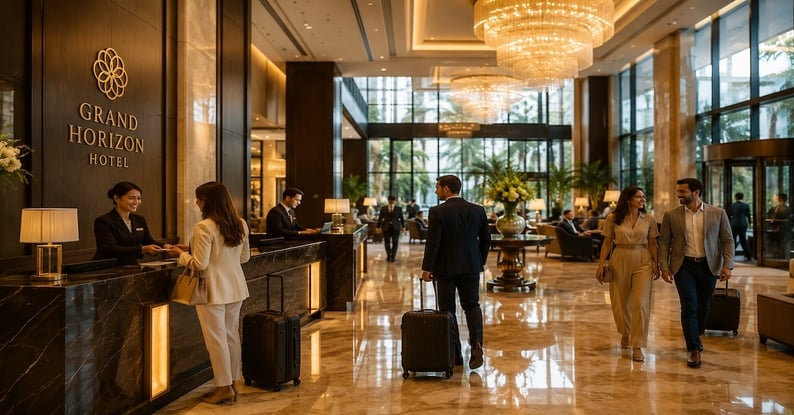 Luxury hotel lobby showcasing hotel revenue management and yield management strategies